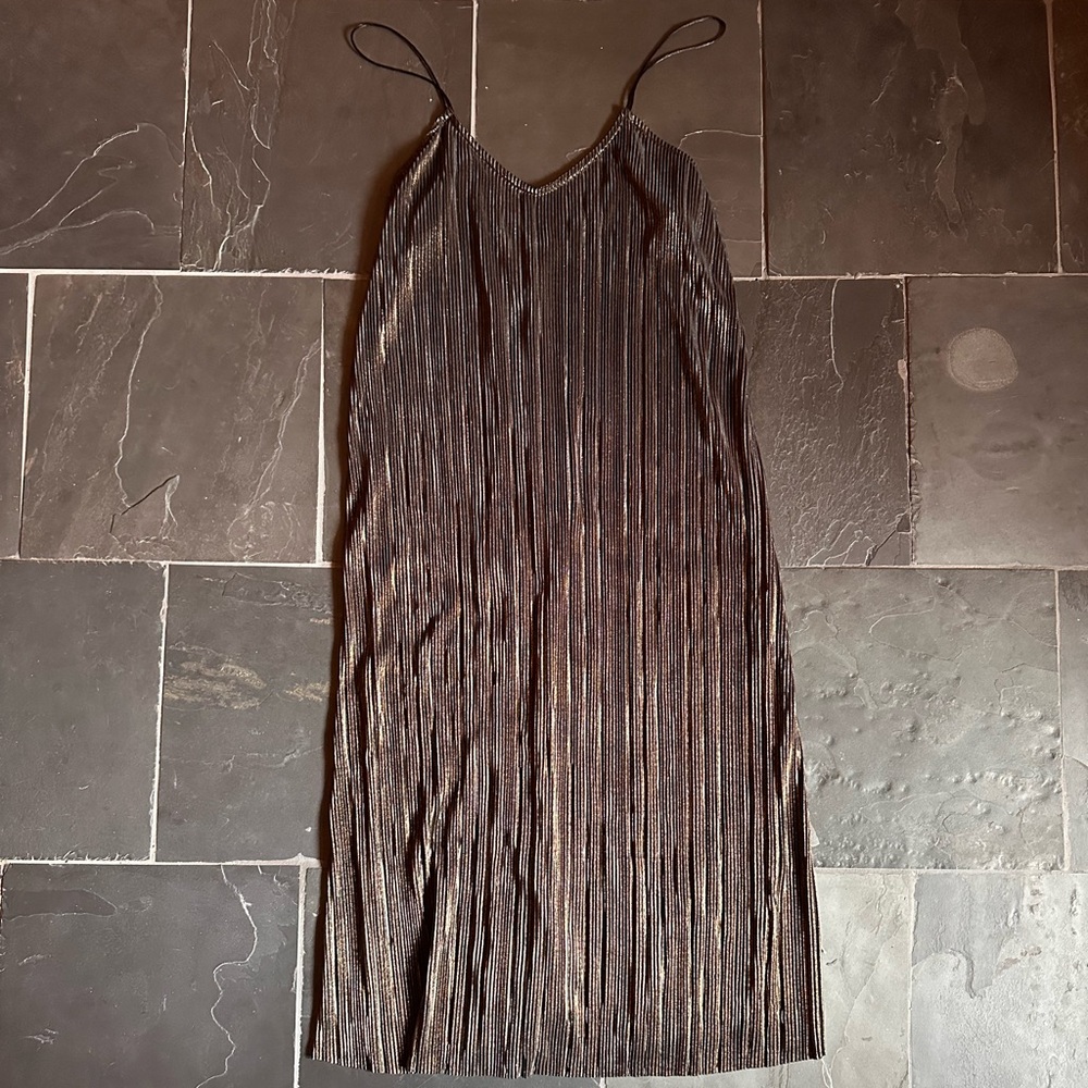 Spaghetti Strap Gold Sheer Dress